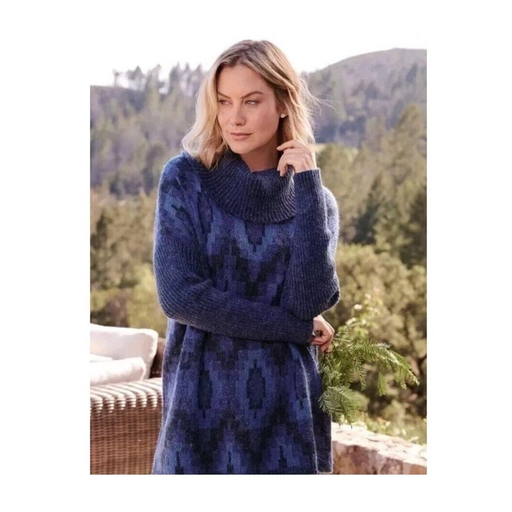 Soft Surroundings Blue Cowl Next‎ Wool Alpaca Soft Knit Pullover Tunic Sweater M